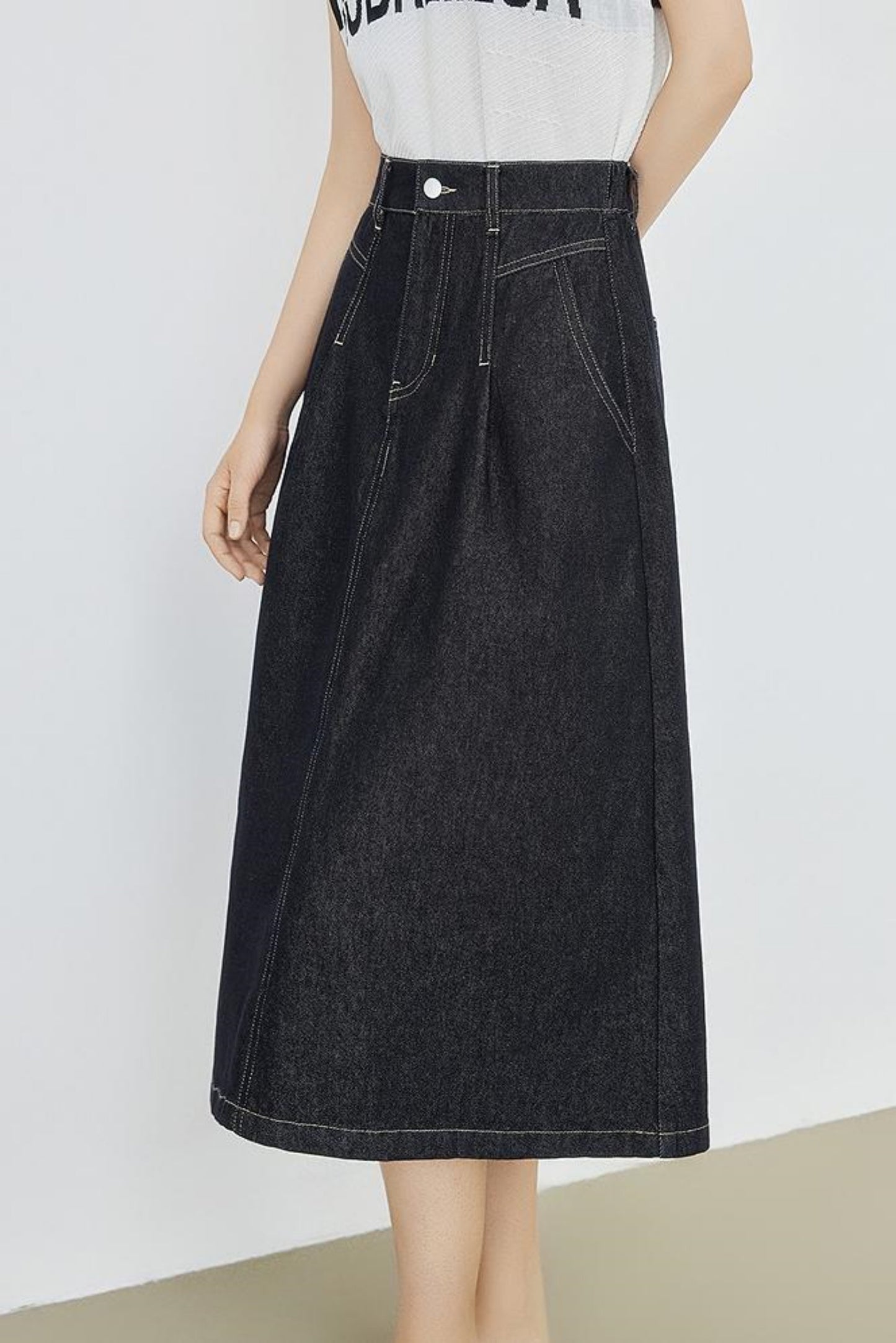 High-Waisted Denim Bustier Skirt