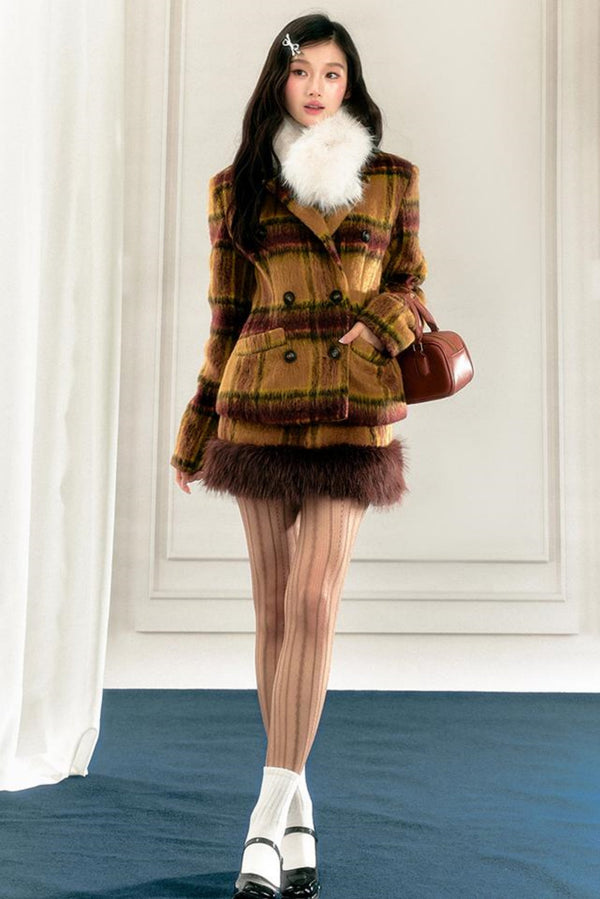 Yellow Plaid Cotton Jacket Set-Up