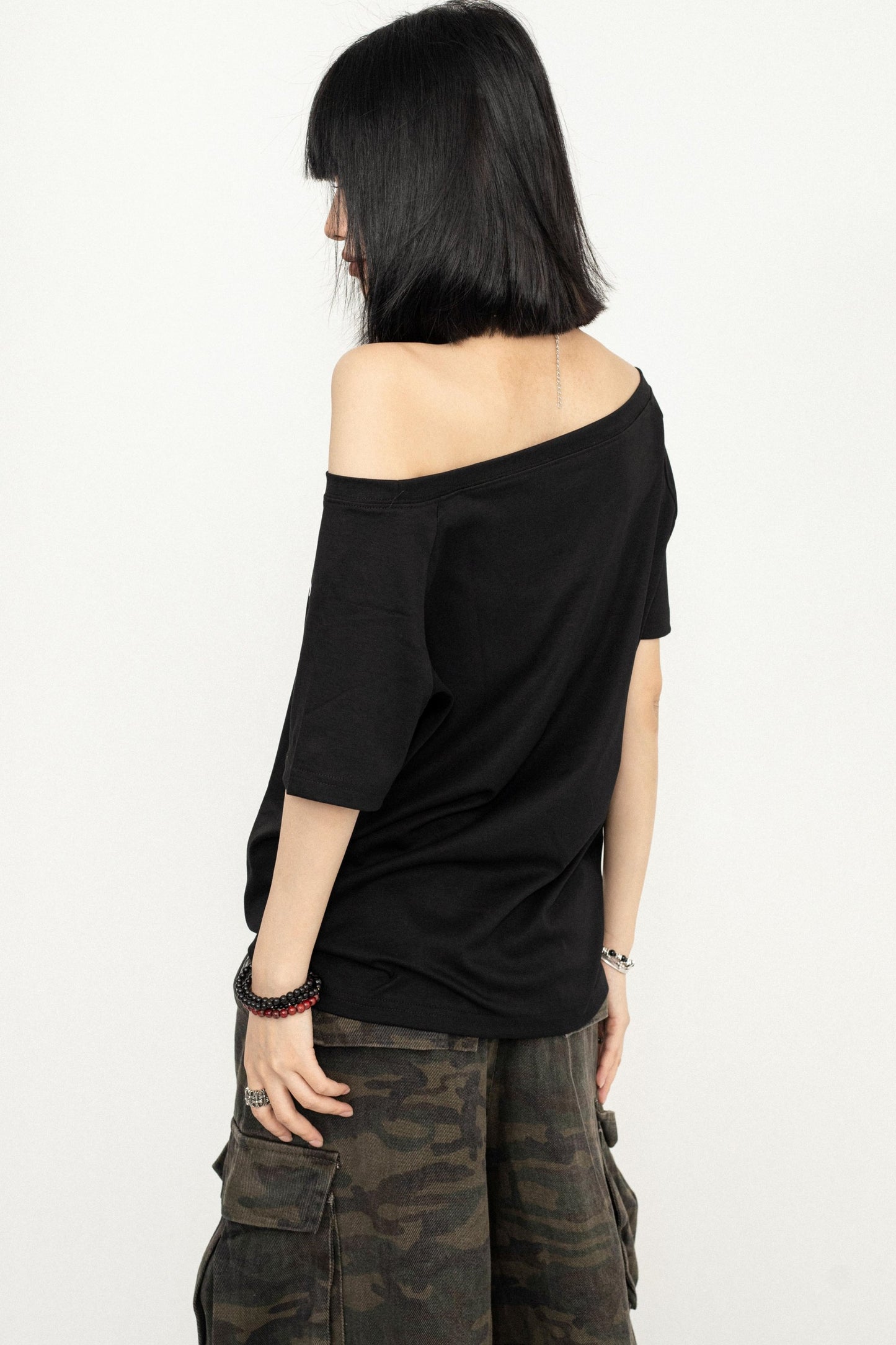Casual Black Off-Shoulder Tee