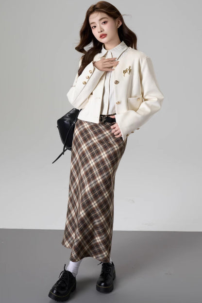 Brown Plaid A-Line Skirt