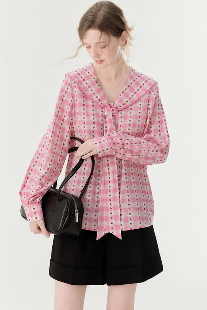 Pink Plaid Embroidered Shirt