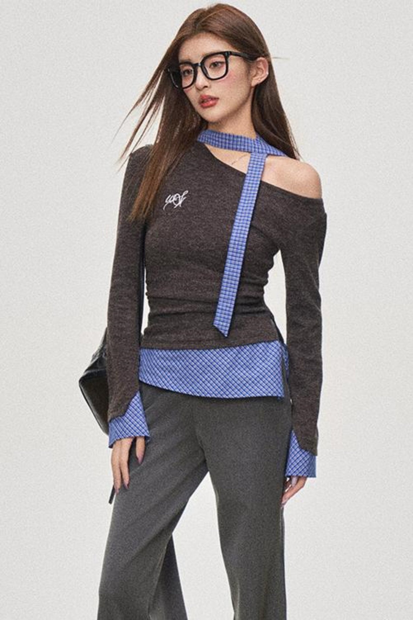 Color Block Slant Shoulder Tee