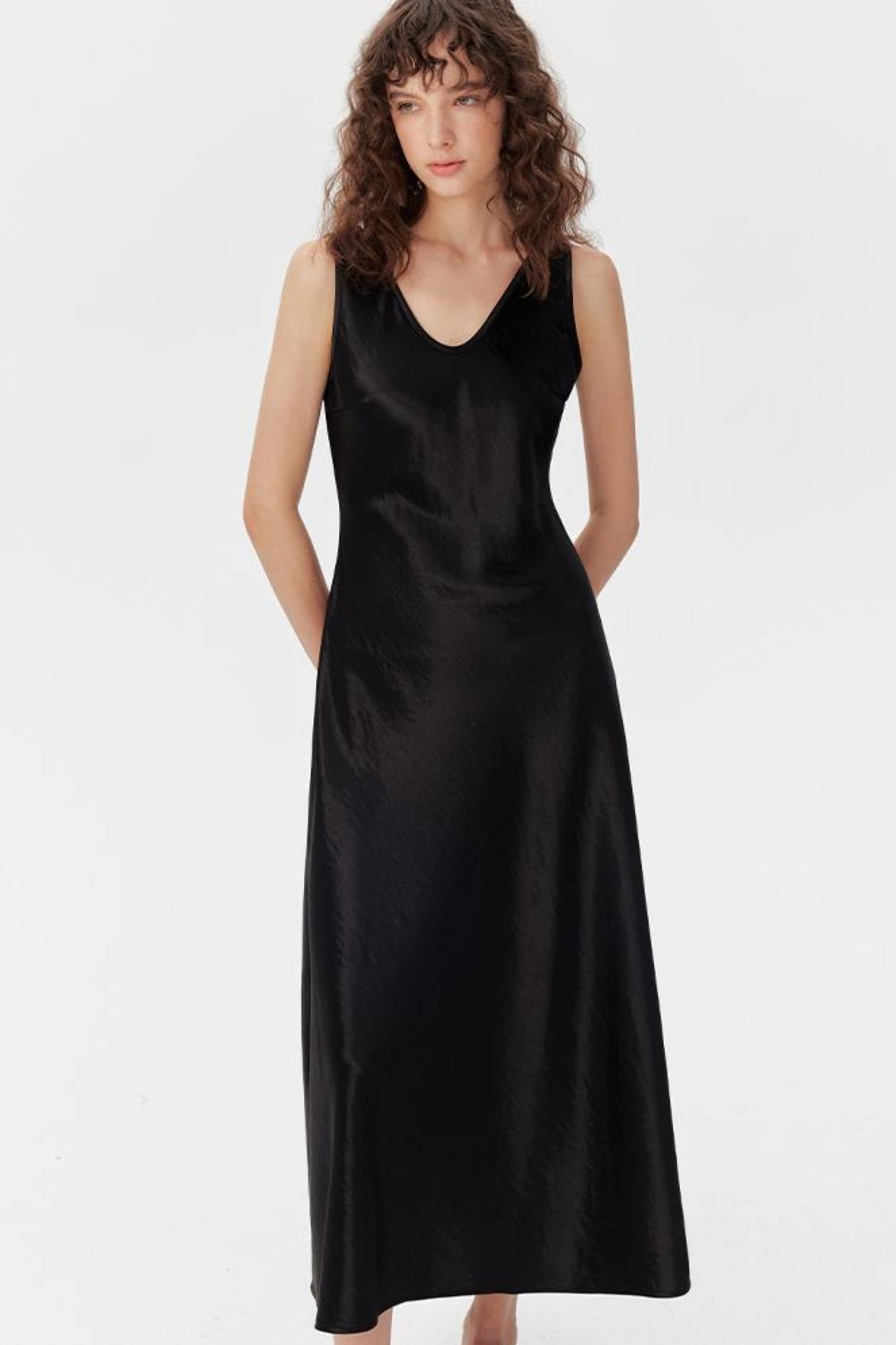 Satin Luxe Draped Midi Tank Dress