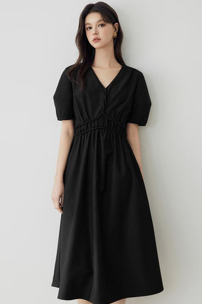 Minimalist Solid Puff Sleeve Dress