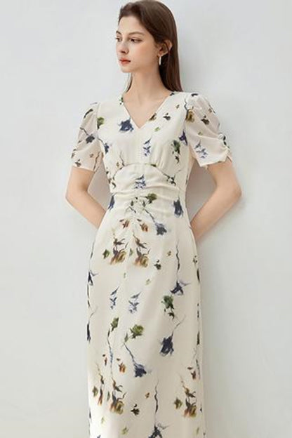 Floral V-Neck A-Line Dress