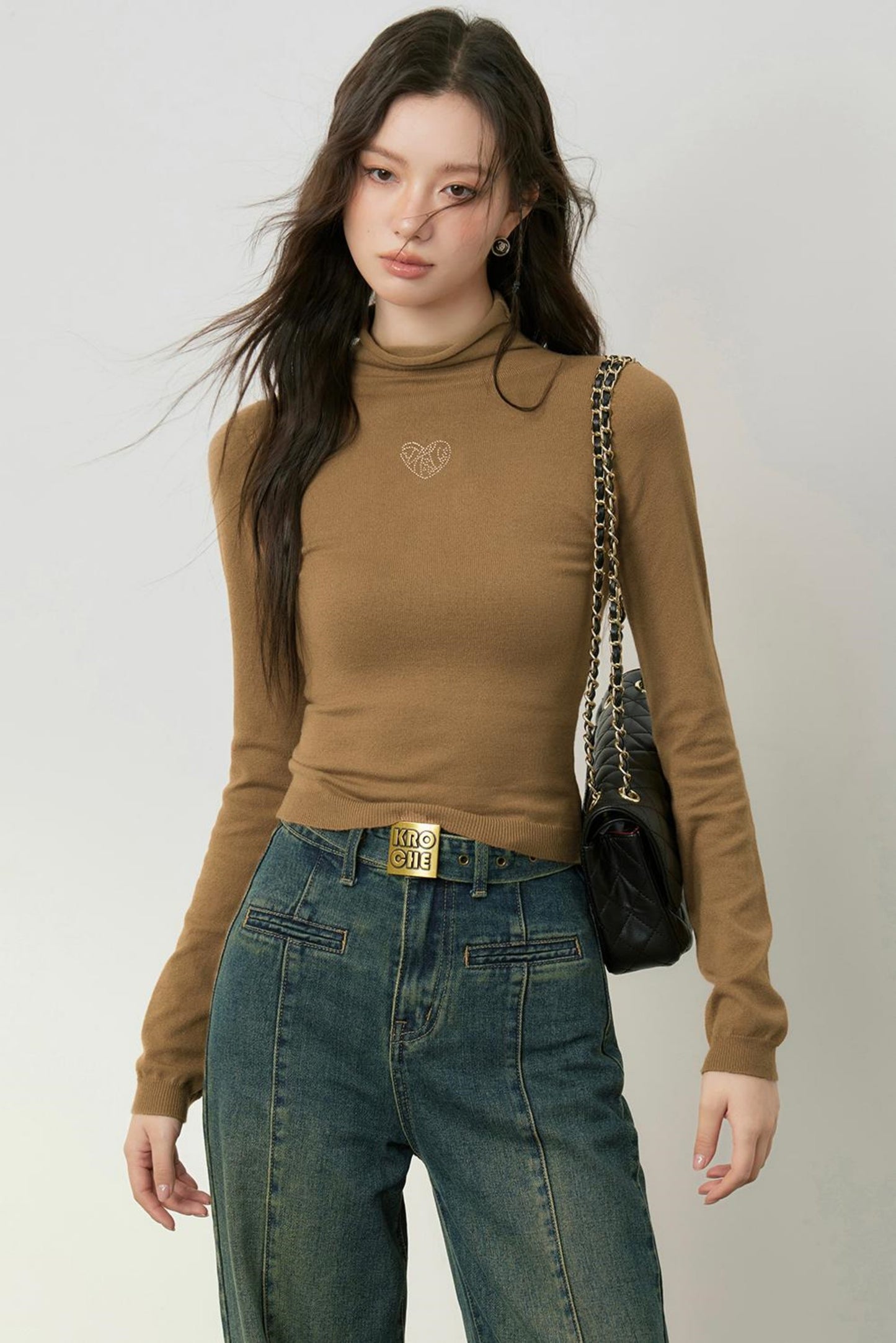 Gold Accent High Neck Knit Top