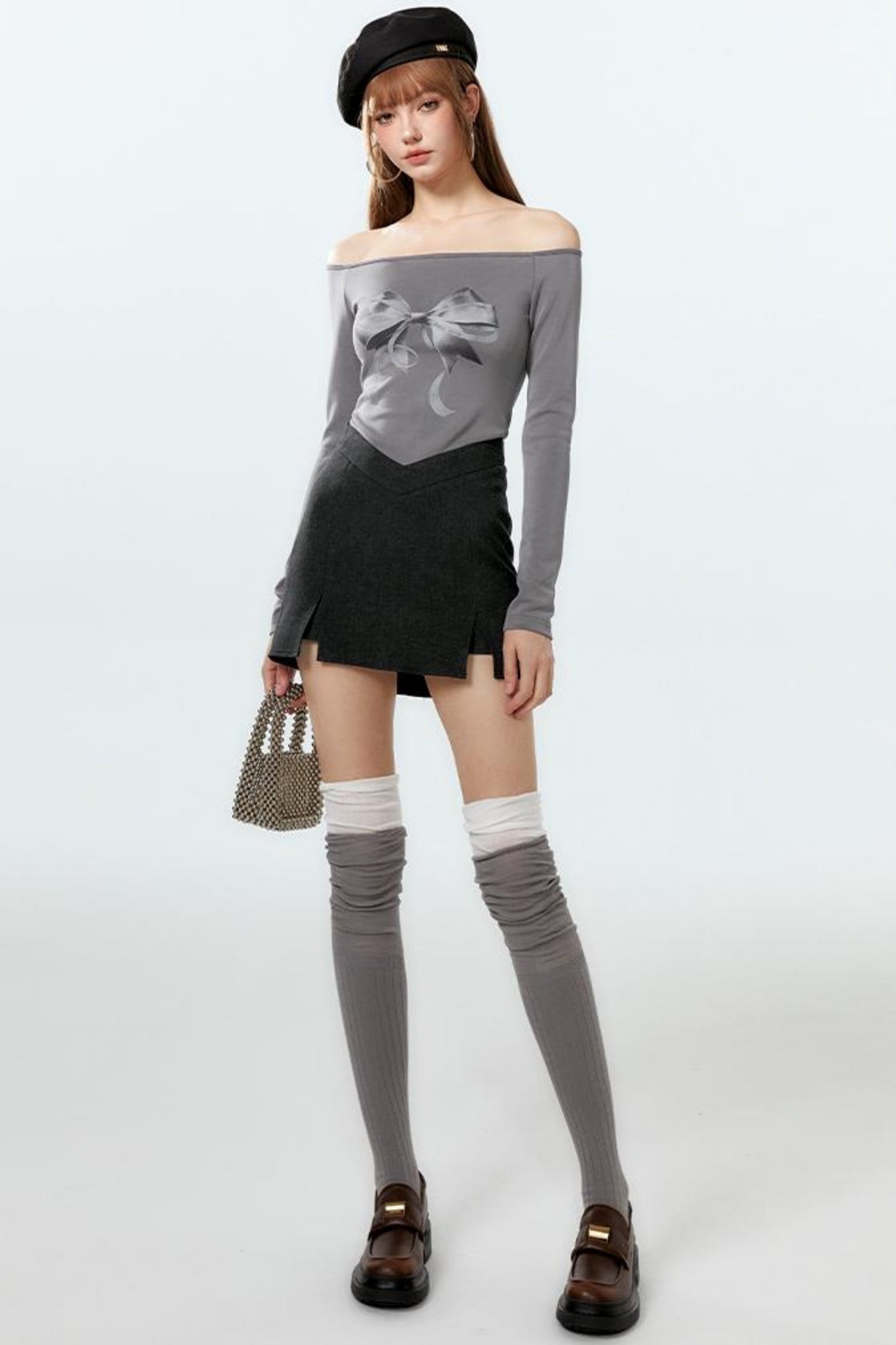 Gray Edgy Slit Skirt Set-Up