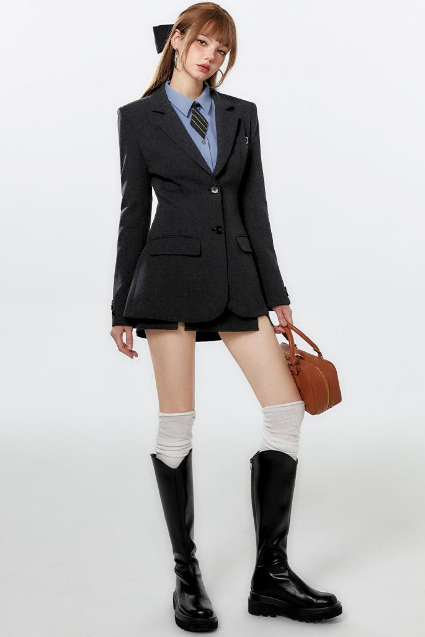 Gray Edgy Slit Skirt Set-Up