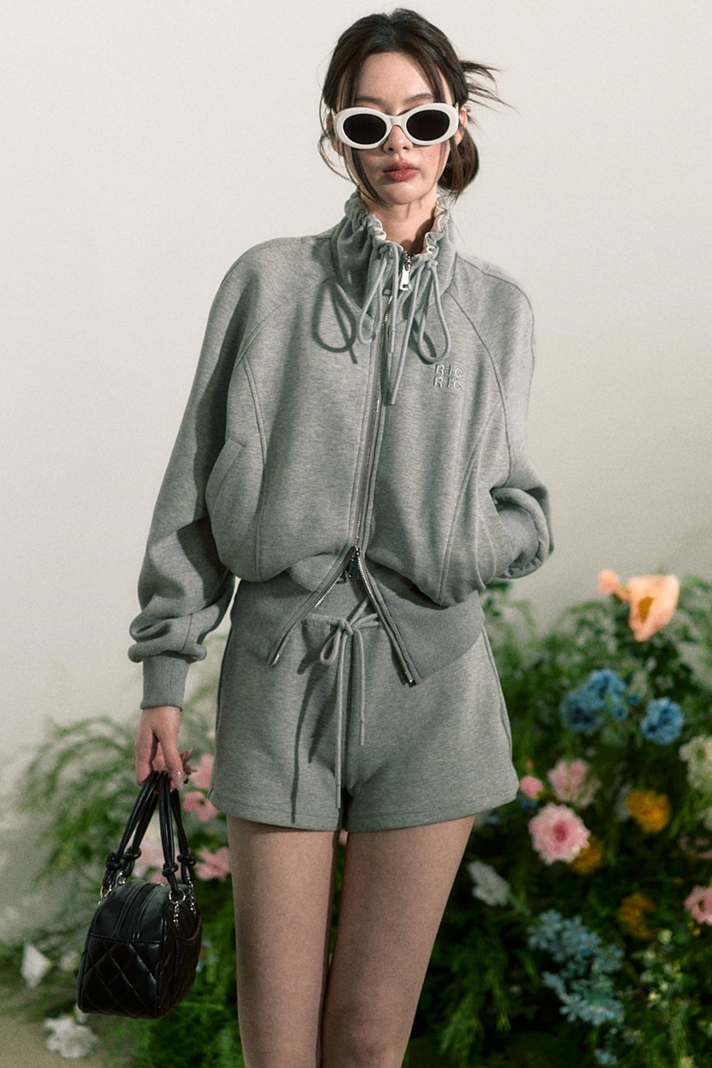 Zip-Up Sweater Jacket With Shorts Set-Up