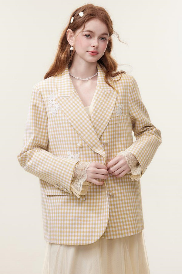 Spring Lace Plaid Blazer