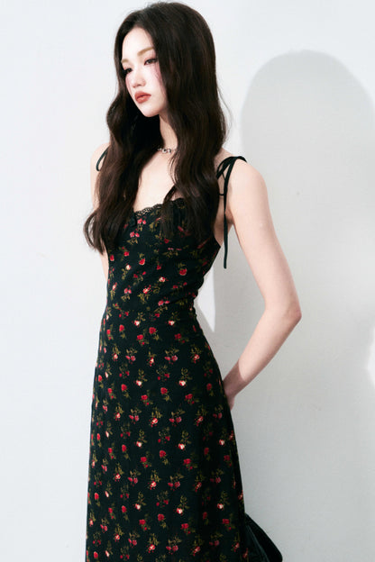 Floral Black Tie Dress