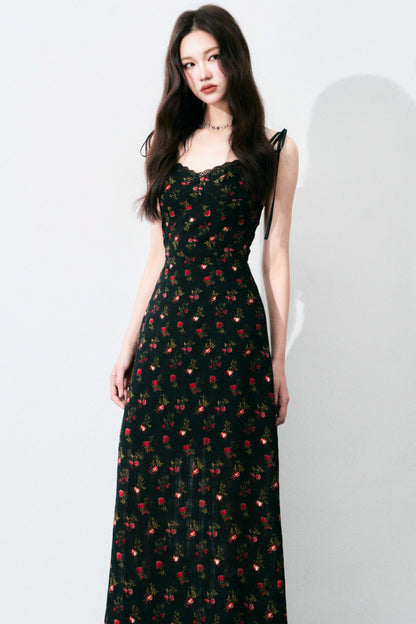 Floral Black Tie Dress