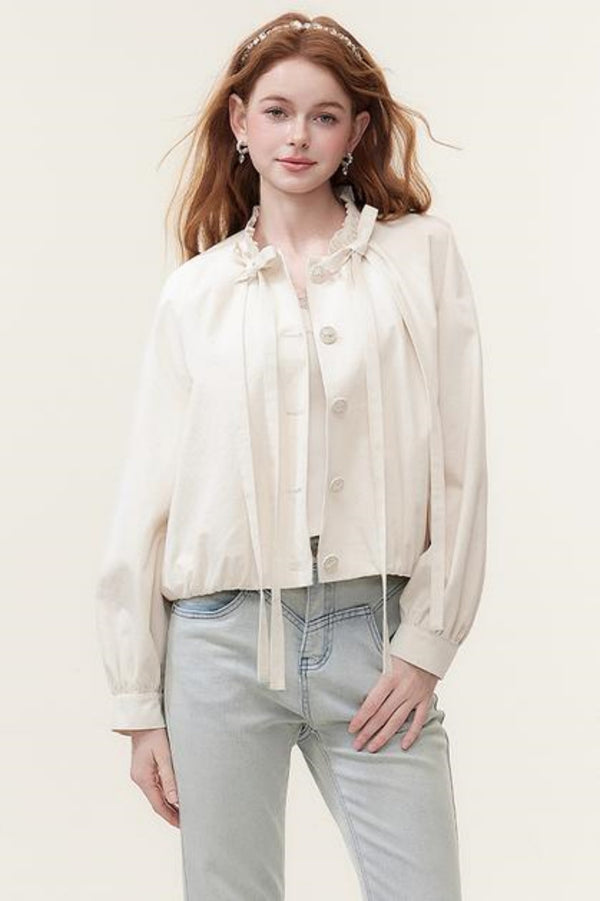 Bow Detail Lantern Sleeve Jacket