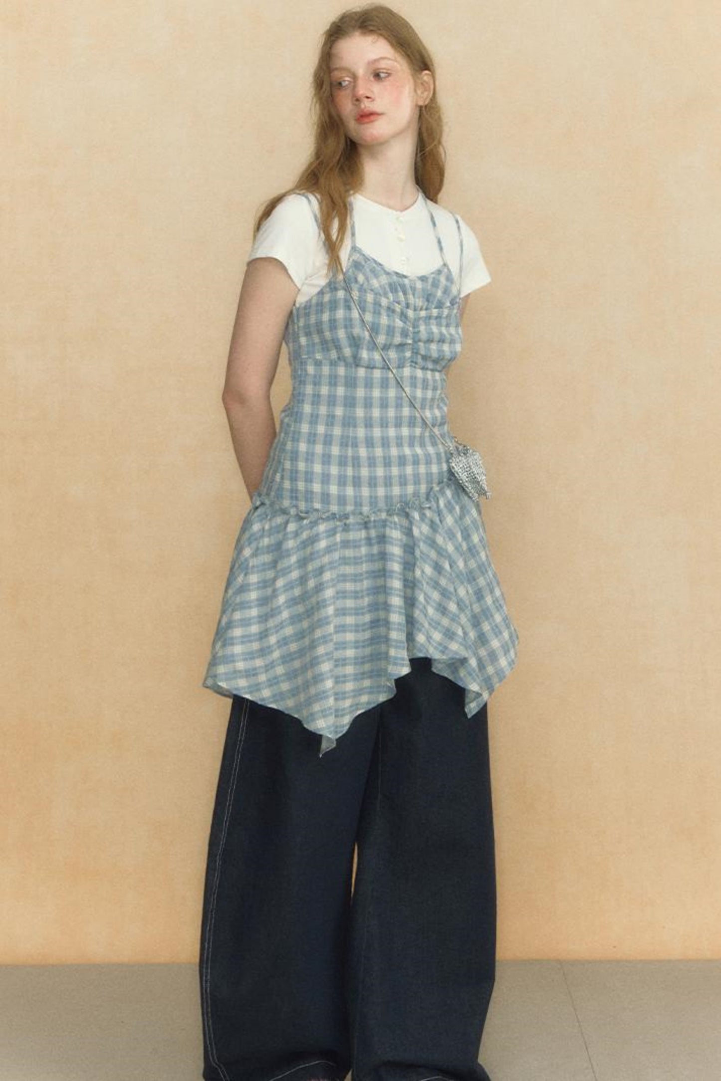 Asymmetrical Plaid Halter Top