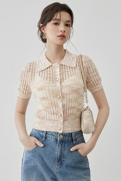 Elegant Polo Collar Short Sleeve Knit