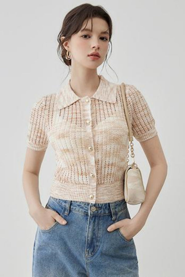 Elegant Polo Collar Short Sleeve Knit