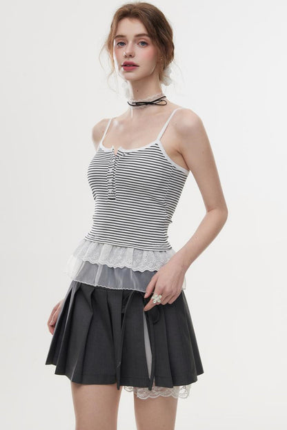 Lace-Trimmed Knit Peplum Top