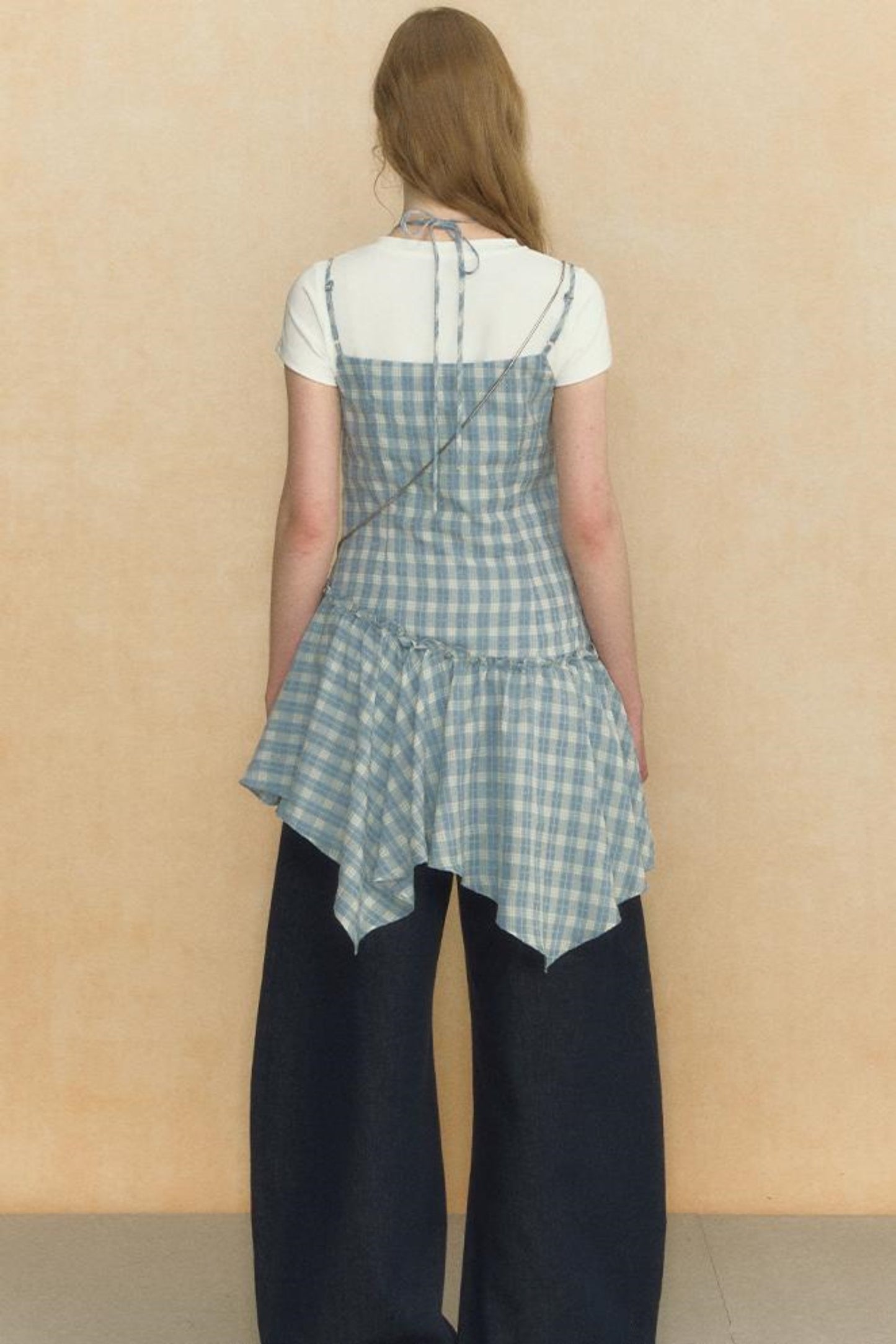 Asymmetrical Plaid Halter Top