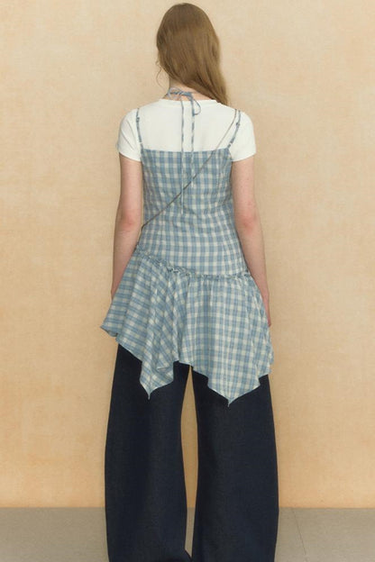 Asymmetrical Plaid Halter Top