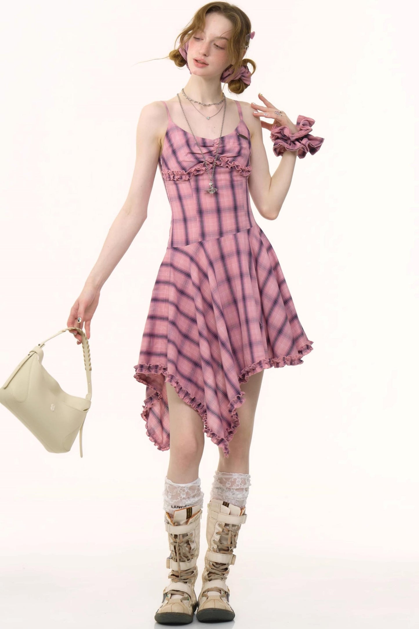 Pink Plaid Halter Dress