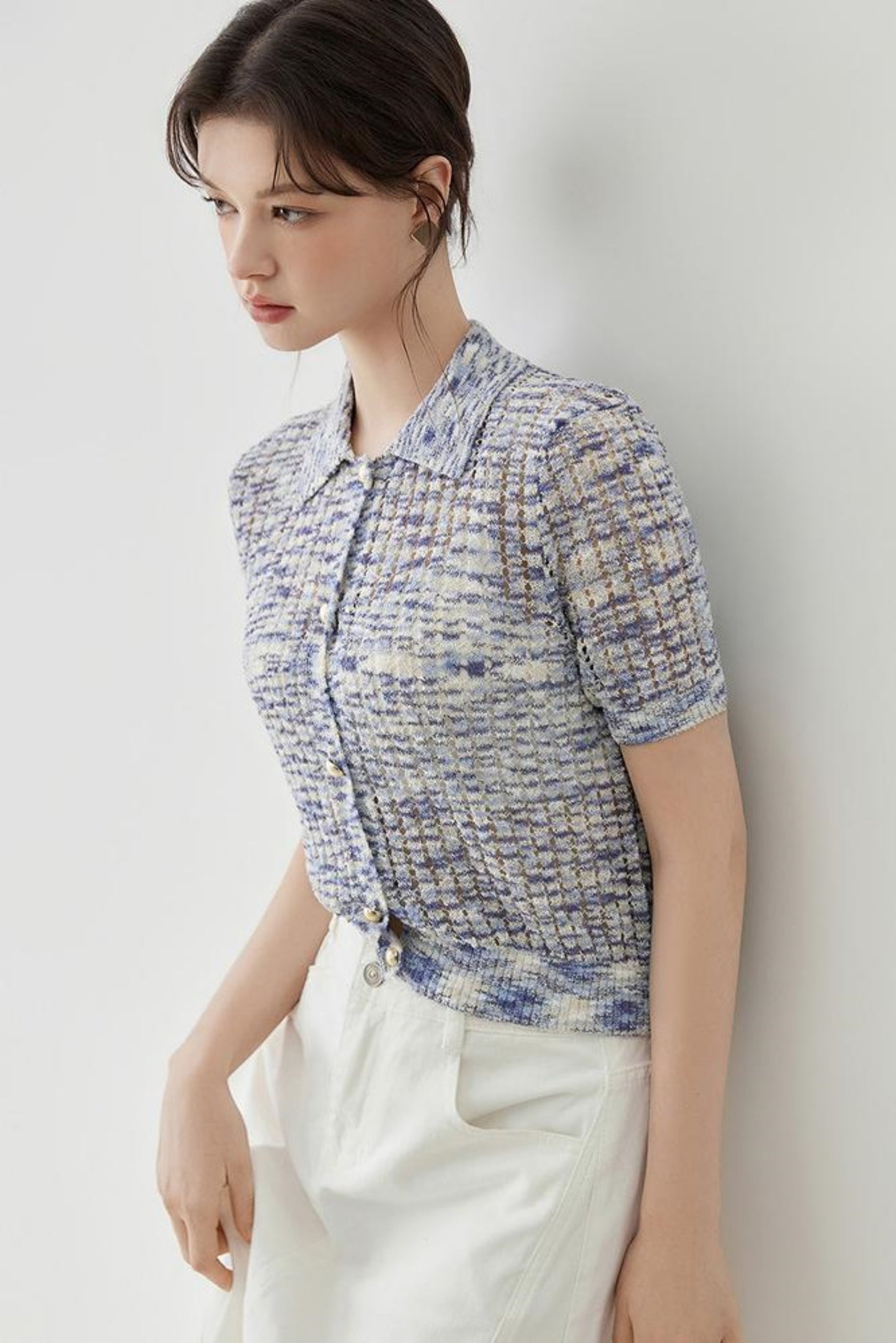 Elegant Polo Collar Short Sleeve Knit