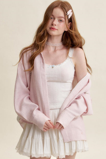 Ruffled Pink Lace Muscle Shirt