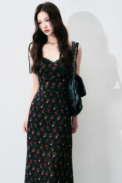Floral Black Tie Dress