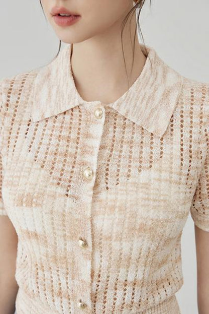Elegant Polo Collar Short Sleeve Knit