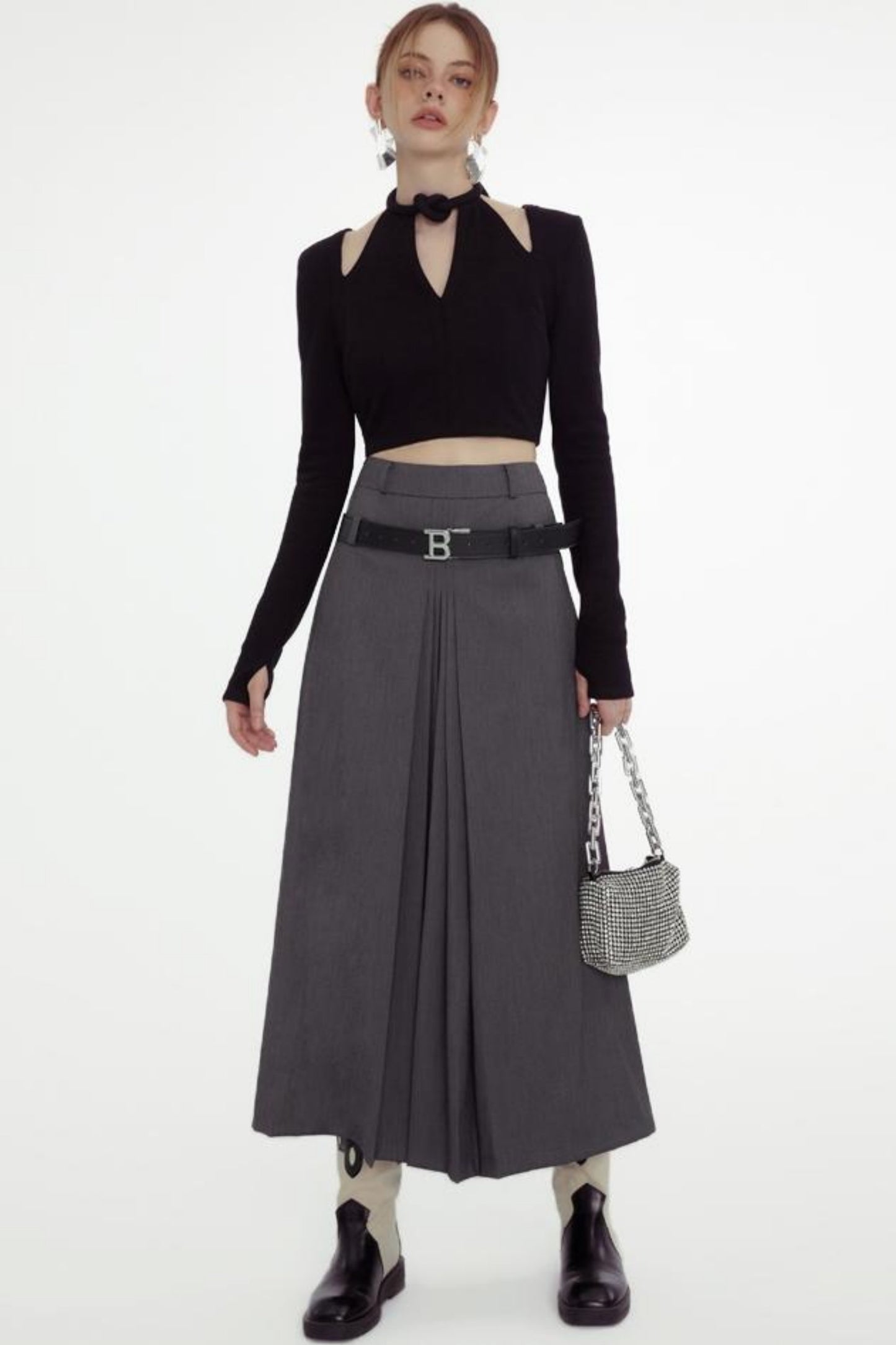 Chic Cutout Gray Maxi Skirt