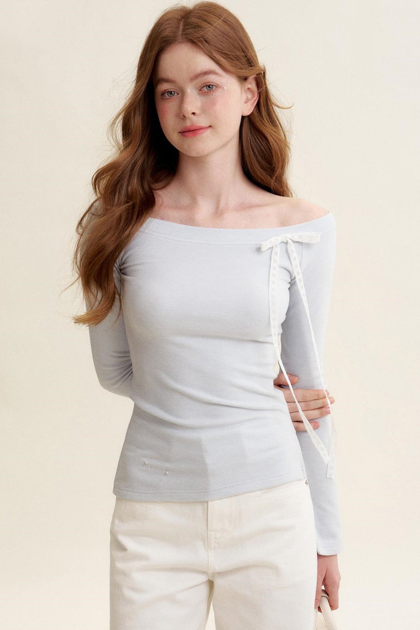 Velvet Stripe Bow Long Sleeve T-Shirt
