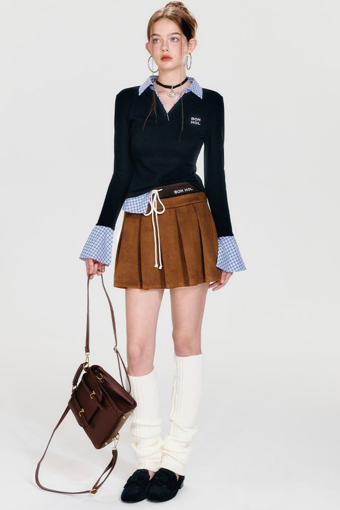 Plaid Splice Polo Top