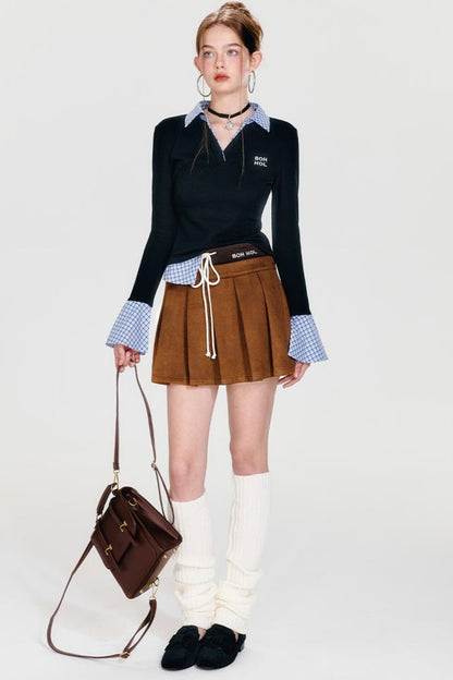 Plaid Splice Polo Top