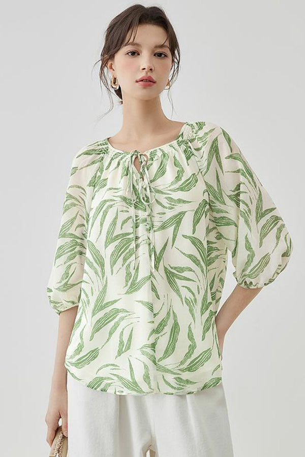 Floral Lantern Sleeve Blouse