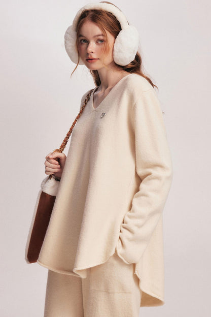 Rolled Sweater & Wide-Leg Pants Set-Up