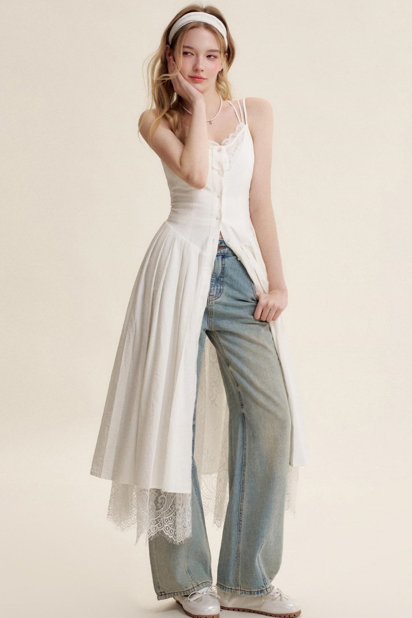 Lace Patchwork Halter Dress Set