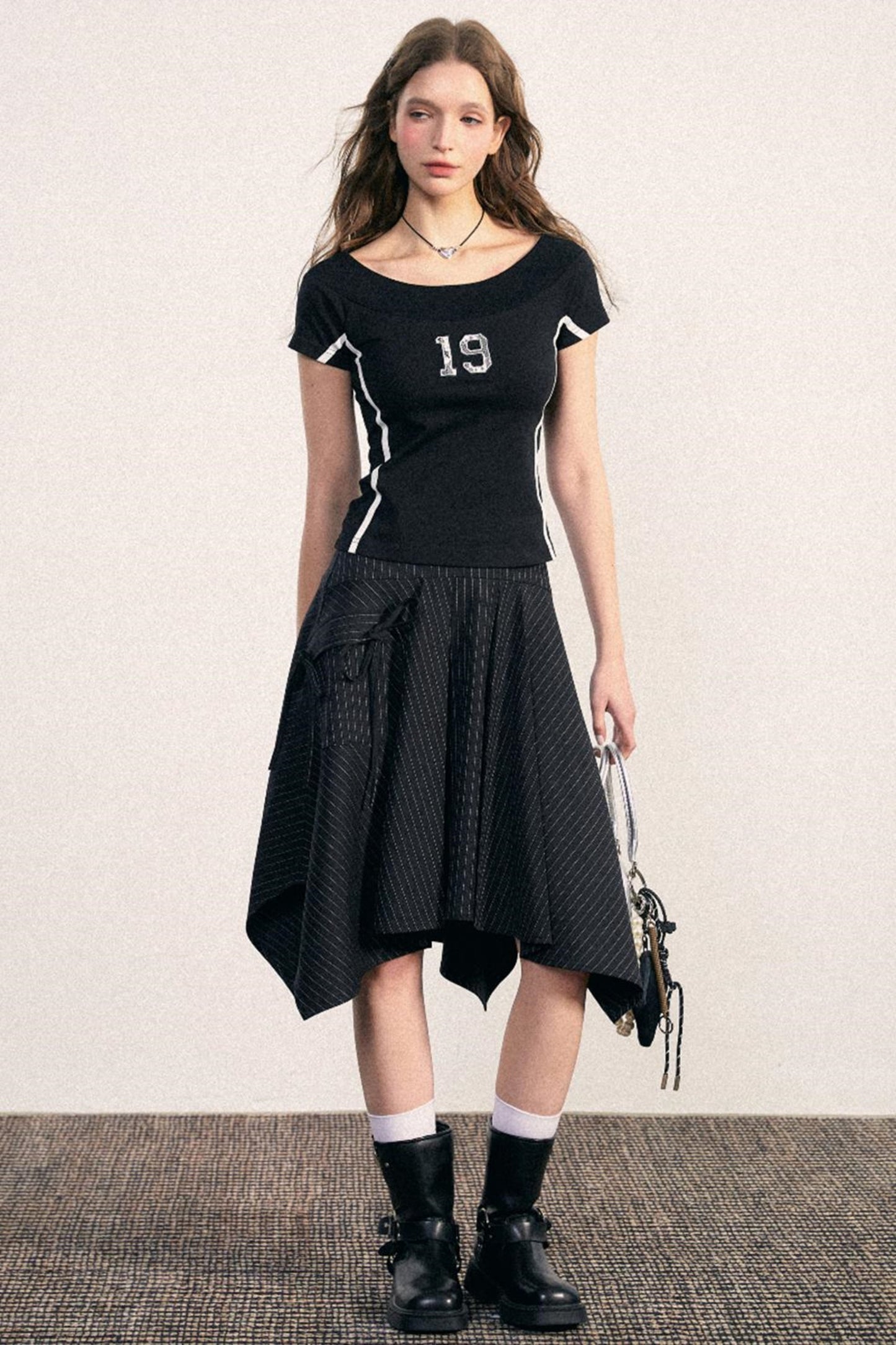 One-Shoulder Design Knit T-Shirt