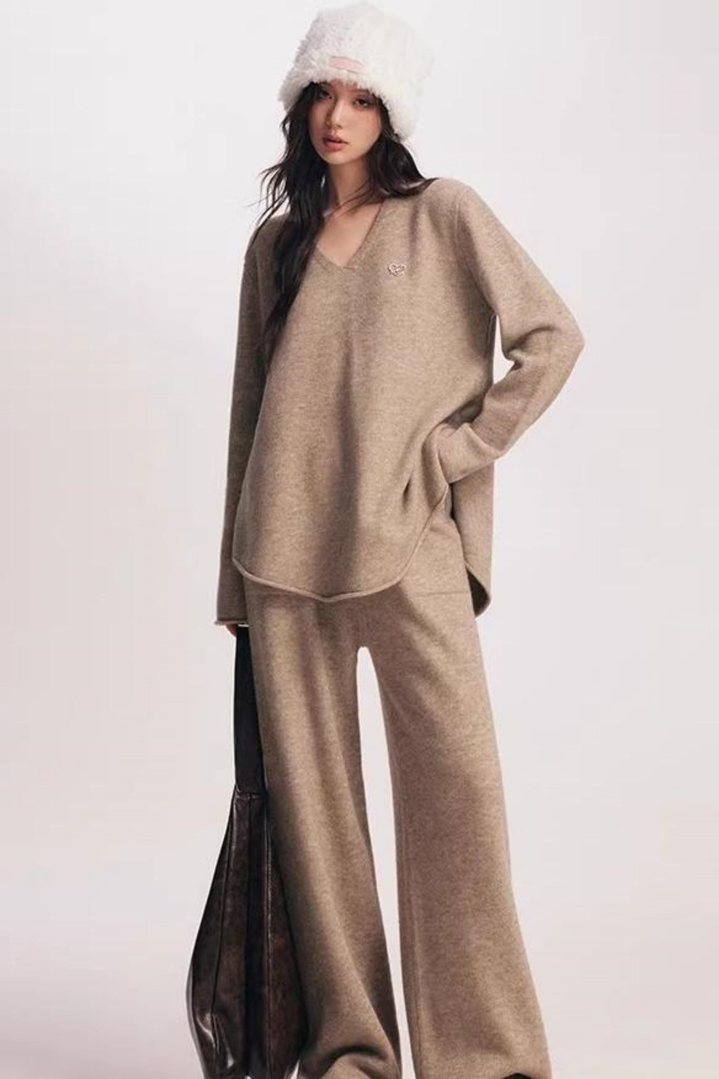 Rolled Sweater & Wide-Leg Pants Set-Up