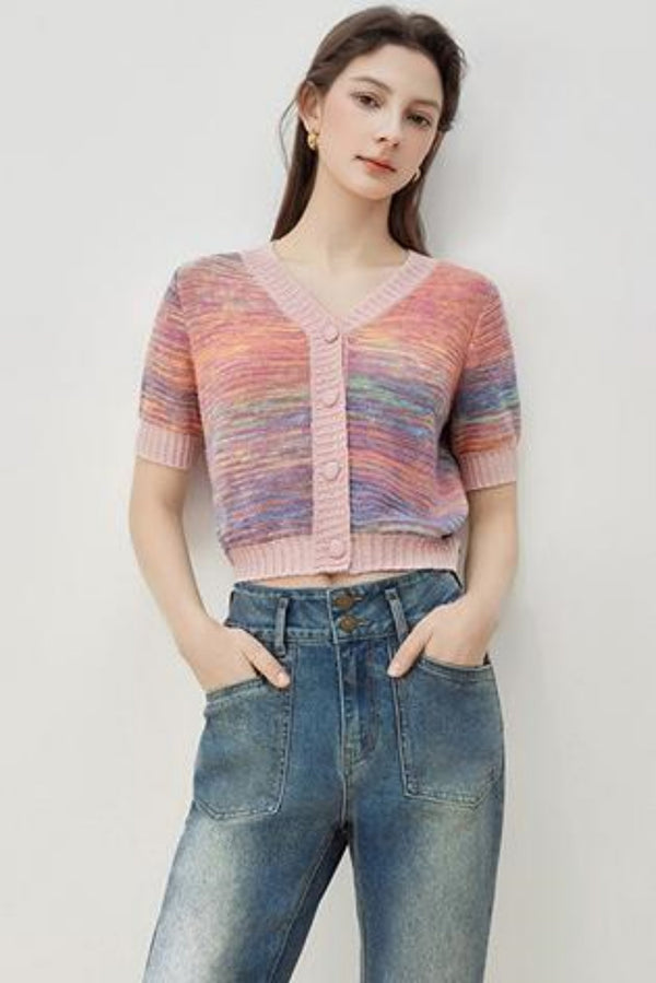 Gradient V-Neck Knit Top