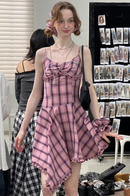 Pink Plaid Halter Dress