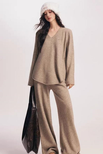 Rolled Sweater & Wide-Leg Pants Set-Up