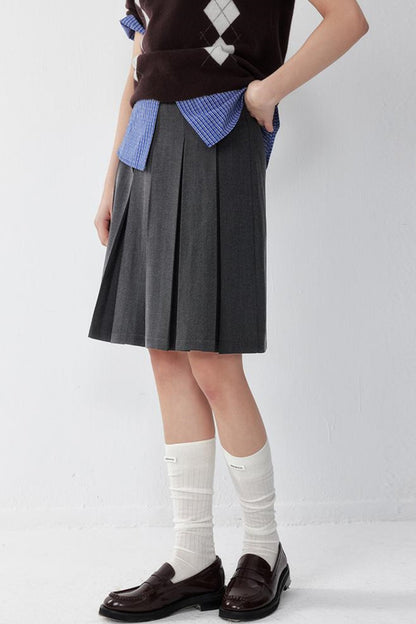 Gray Pleated A-Line Skirt
