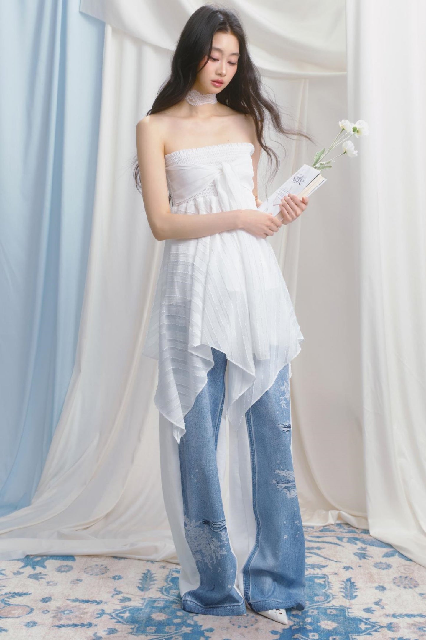 Blue Island White Denim Patch Sweatpants