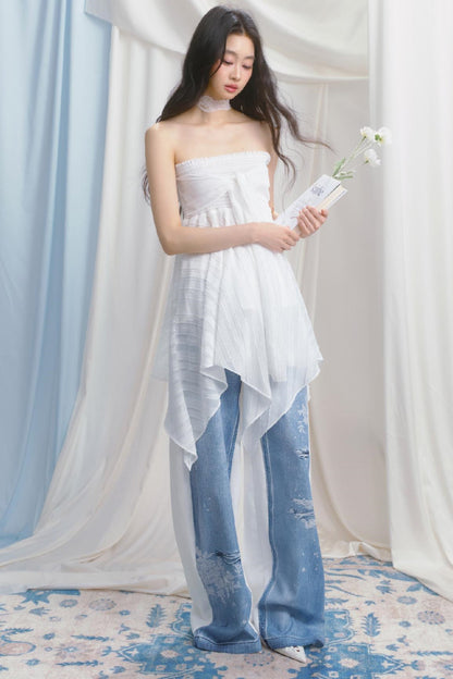 Blue Island White Denim Patch Sweatpants