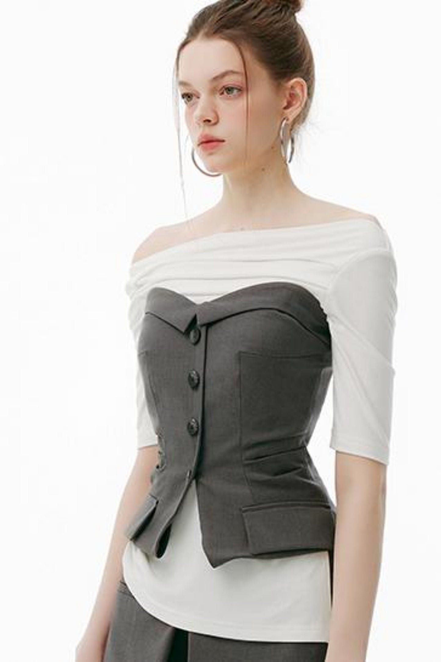 Gray One-Shoulder Bustier Set-Up