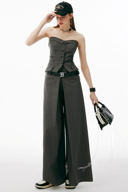 Gray One-Shoulder Bustier Set-Up