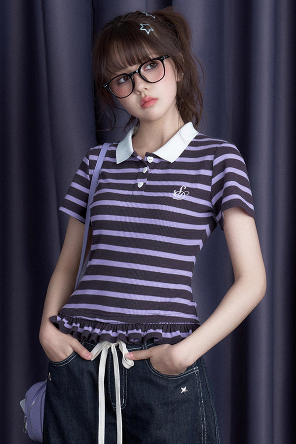 Playful Purple Stripe Polo Tee