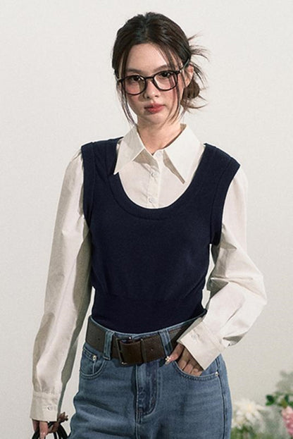 Layered Knit Vest With Skirt Set-Up