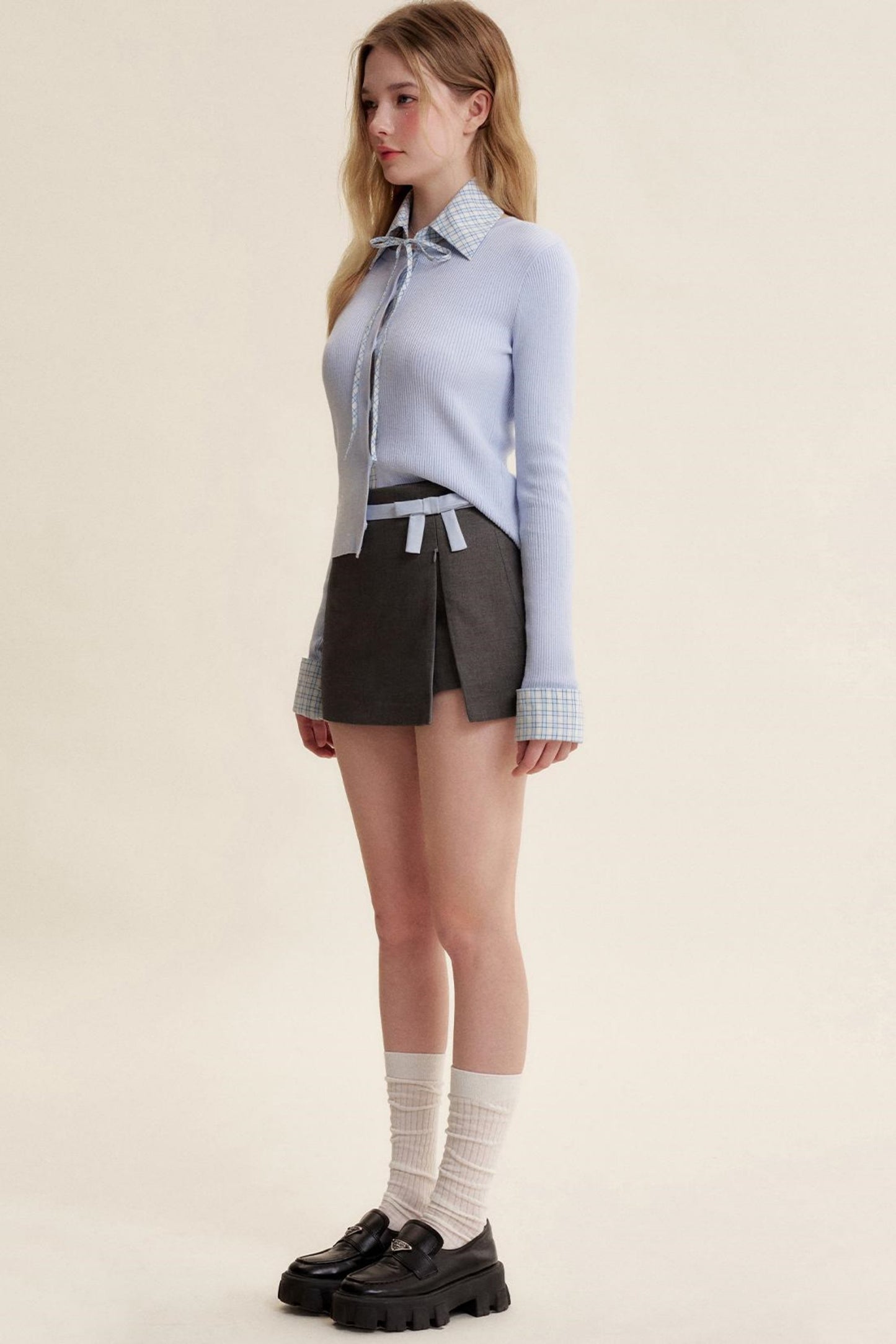 Chic Wool Blend Bow-Accent Mini Skirt