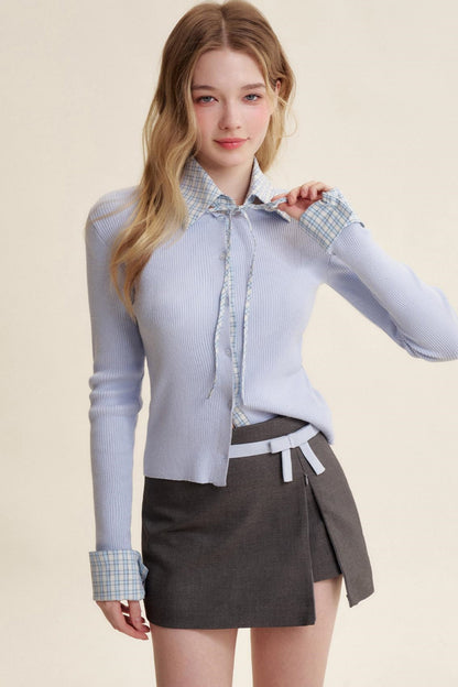 Chic Wool Blend Bow-Accent Mini Skirt