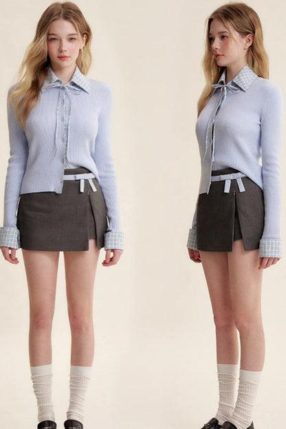 Chic Wool Blend Bow-Accent Mini Skirt